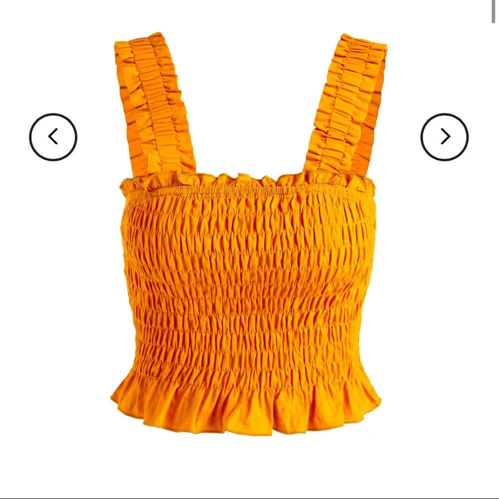 Orange Shirred Tank Top